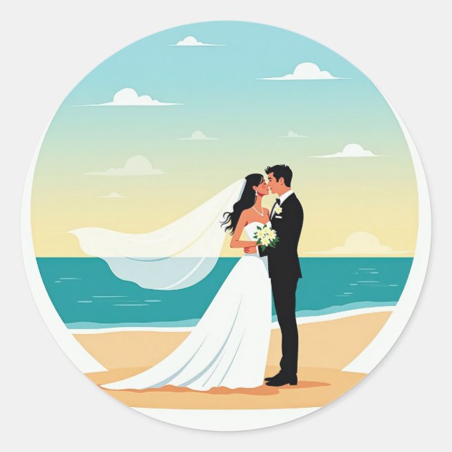Rond Sticker Mariage Beach Romance (Devant)