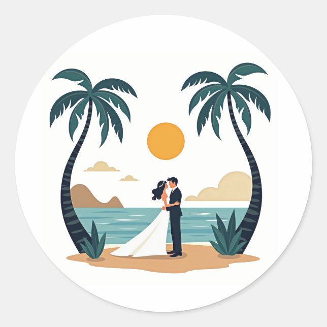 Rond Sticker Mariage Beach Romance (Devant)