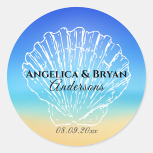 Rond Sticker Mariage Beach Seashell
