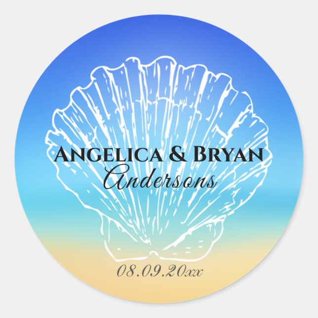 Rond Sticker Mariage Beach Seashell (Devant)
