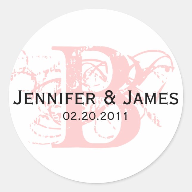 Rond Sticker Mariage blanc et rose Monogramme B (Devant)