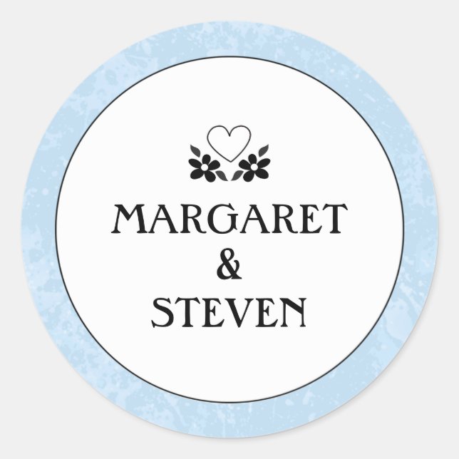 Rond Sticker Mariage bleu clair, blanc et noir (Devant)