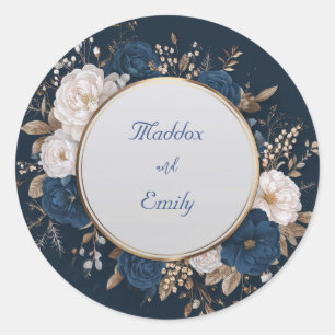 Rond Sticker Mariage bleu et blanc de la marine