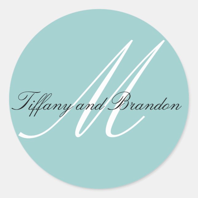 Rond Sticker Mariage bleu pour les noms de monogrammes  (Devant)