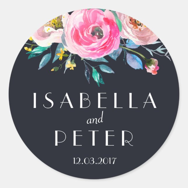Rond Sticker Mariage bleu rose marine (Devant)