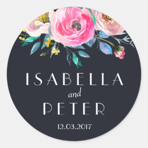 Rond Sticker Mariage bleu rose marine