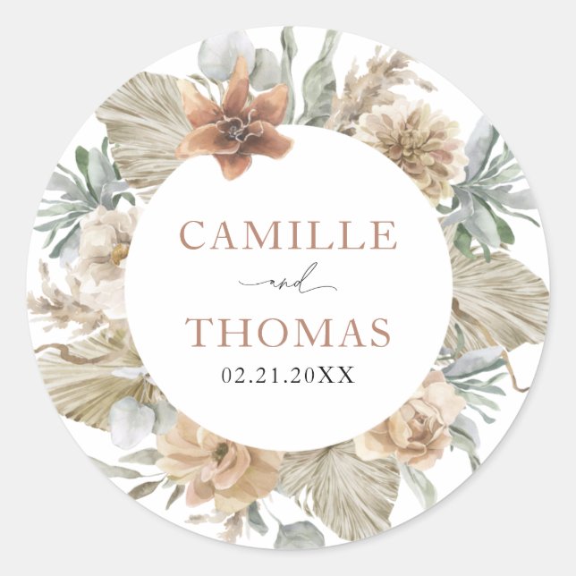 Rond Sticker Mariage Boho en terre cuite Enveloppe Scea (Devant)