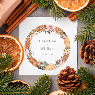 Rond Sticker Mariage Botanique Boho Winter Holiday