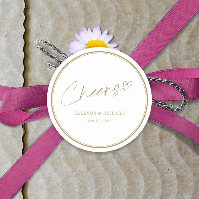 Rond Sticker mariage - Bravo ! Lettres blanches et or (Wedding Sticker - Cheers! White & Gold Lettering Customize)
