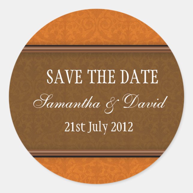 Rond Sticker Mariage Brown Damask Monogram (Devant)