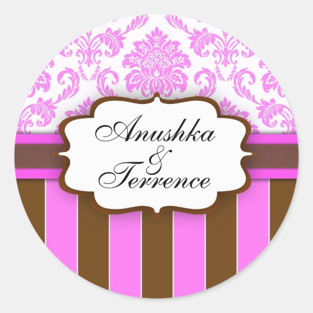 Rond Sticker Mariage Brown en damas rose (Devant)