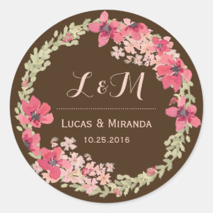 Rond Sticker Mariage Brown rose rose rustique