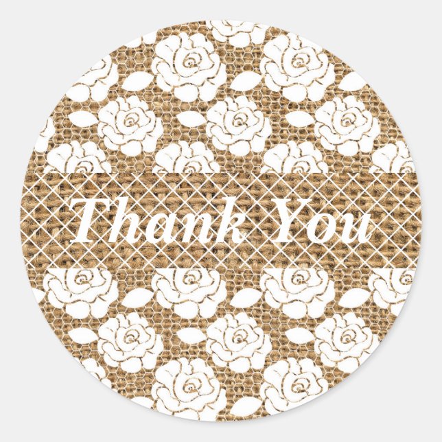 Rond Sticker Mariage Burlap and Lace Monogram (Devant)