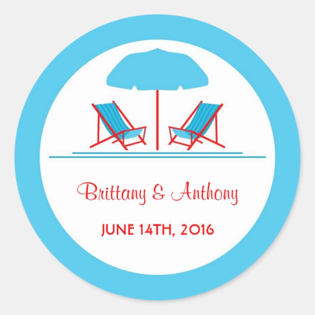 Rond Sticker Mariage Chaise de plage (Devant)