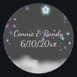 Rond Sticker Mariage Chalkboard enchanté<br><div class="desc">Sticker Mariage Chalkboard enchanté avec lumières et bulles.</div>