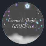 Rond Sticker Mariage Chalkboard enchanté<br><div class="desc">Sticker Mariage Chalkboard enchanté avec lumières et bulles.</div>