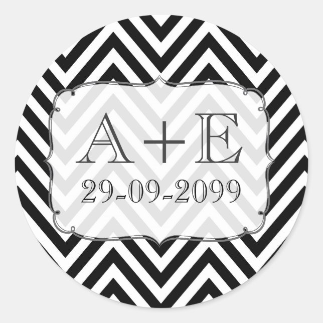 Rond Sticker Mariage Chevron noir et blanc (Devant)