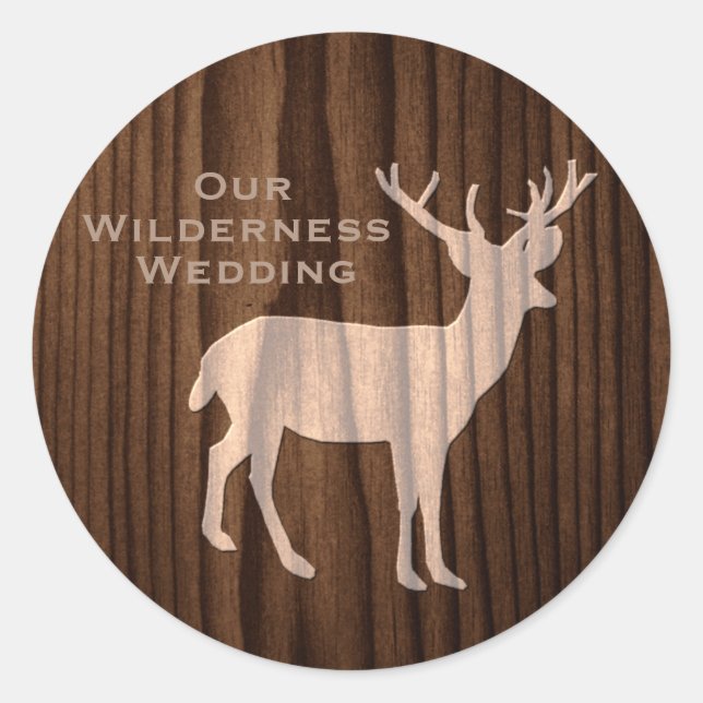 Rond Sticker Mariage chic en bois foncé cerf sauvage (Devant)