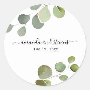 Rond Sticker Mariage chic moderne Script Eucalyptus