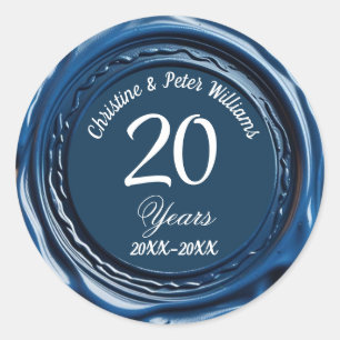 Rond Sticker Mariage chinois 20e Sceau de cire bleue