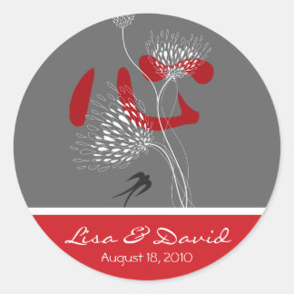 Rond Sticker Mariage chinois Ai Love Coeur Rouge
