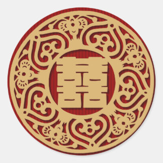 Rond Sticker Mariage chinois double bonheur (v5)