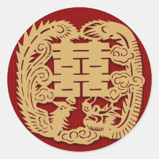 Rond Sticker Mariage chinois double bonheur (v7)