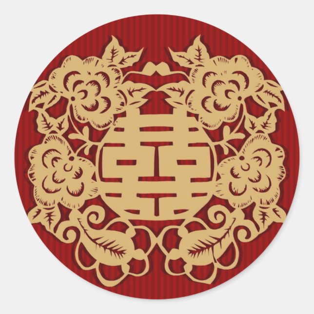 Rond Sticker Mariage chinois (v7) Double Happiness (Devant)