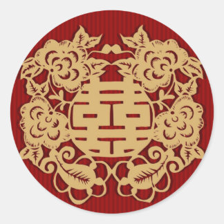 Rond Sticker Mariage chinois (v7) Double Happiness