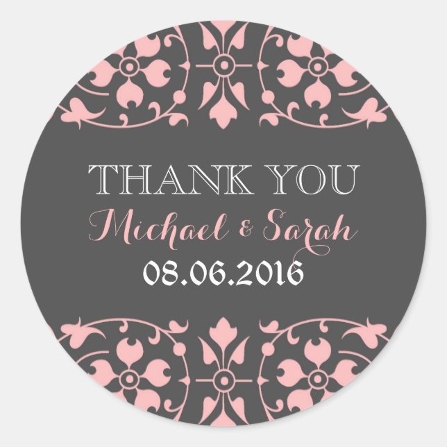 Rond Sticker Mariage classique victorien gris rose (Devant)