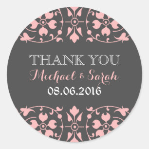 Rond Sticker Mariage classique victorien gris rose