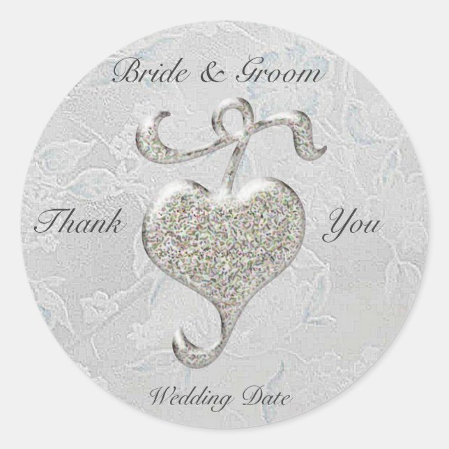 Rond Sticker Mariage Coeur Argent (Devant)