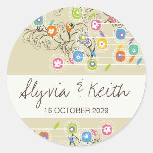 Rond Sticker Mariage coloré Super Flower Garden Fun