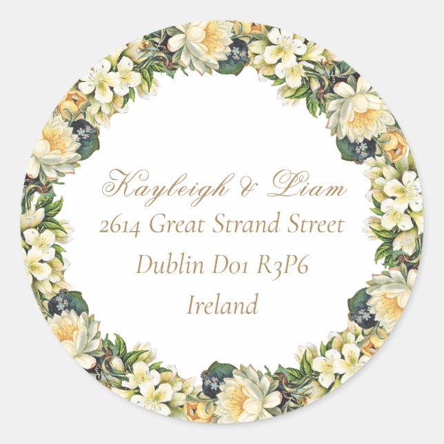 Rond Sticker Mariage d'adresse Floral White (Devant)