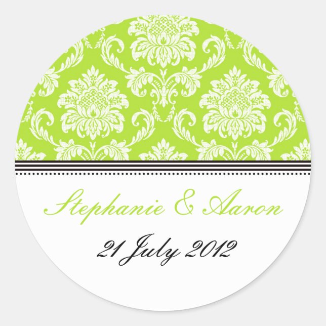 Rond Sticker Mariage damassé Lime Green (Devant)