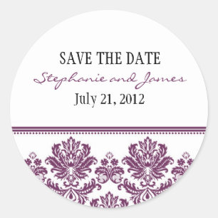 Rond Sticker Mariage damassé Plum