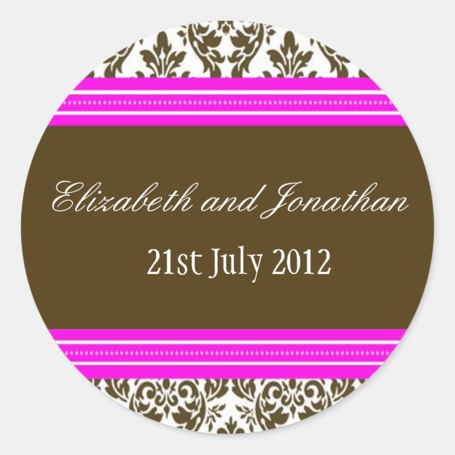 Rond Sticker Mariage damassé rose et Brown (Devant)