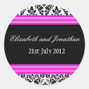 Rond Sticker Mariage damassé rose et noir