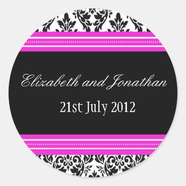 Rond Sticker Mariage damassé rose et noir (Devant)