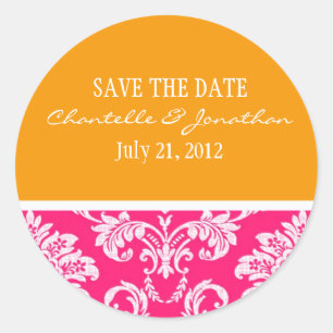 Rond Sticker Mariage damassé rose et orange