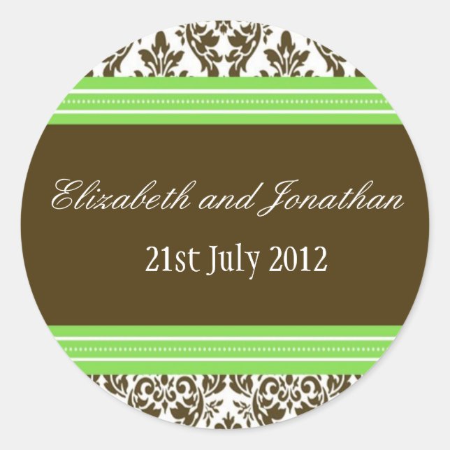Rond Sticker Mariage damassé vert et Brown (Devant)