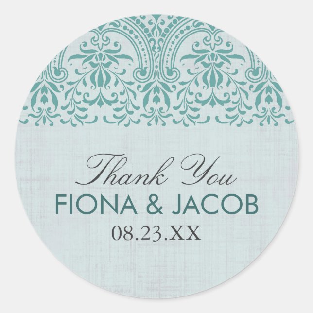 Rond Sticker Mariage damassé Vintage turquoise (Devant)