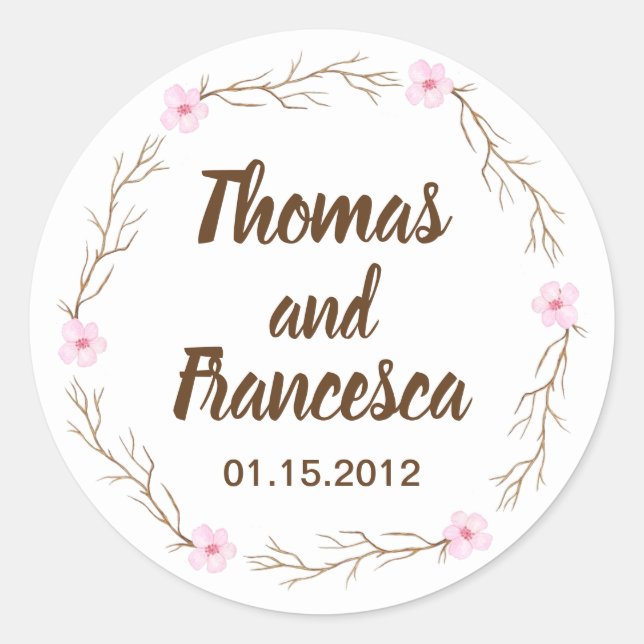 Rond Sticker Mariage d'aquarelle Cherry Blossoms (Devant)
