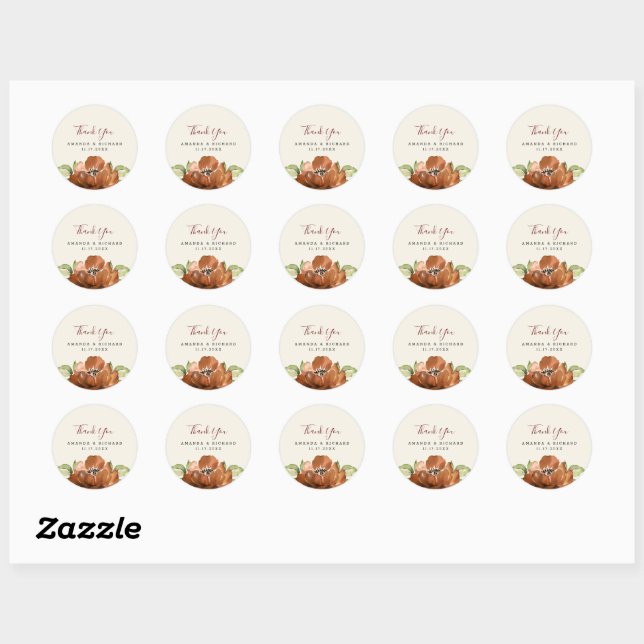 Rond Sticker Mariage d'automne floral orange foncé (Feuille)