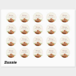 Rond Sticker Mariage d'automne floral orange foncé