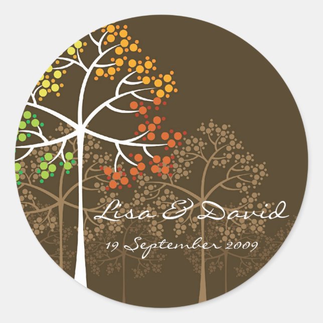 Rond Sticker Mariage d'automne moderne d'automne (Devant)