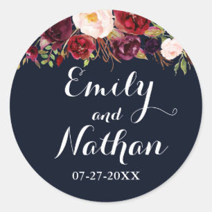 Rond Sticker Mariage de automne floral de la marine bou