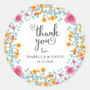 Rond Sticker Mariage de bordure florale Aquarelle