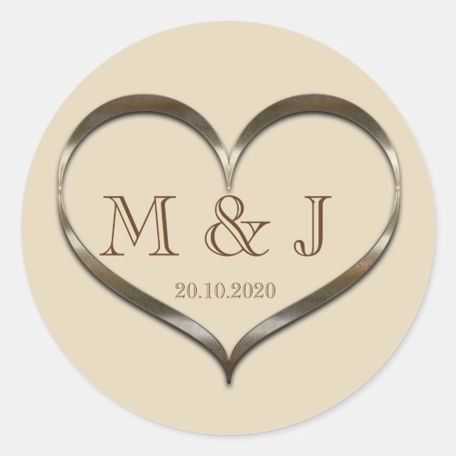 Rond Sticker Mariage de coeur d'or monogramme mignon (Devant)
