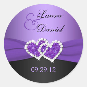 Rond Sticker Mariage de Coeurs Joints Violet et Noir
